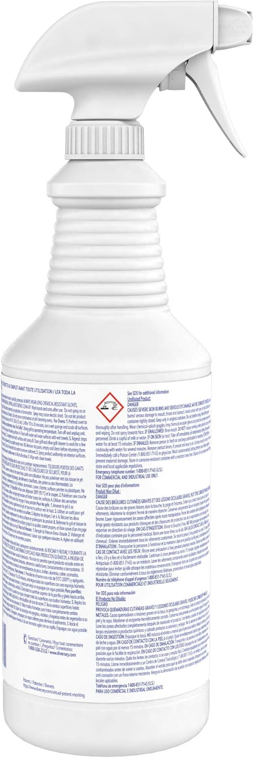 Back view of Diversey Suma Oven and Grill Cleaner bottle with warning labels