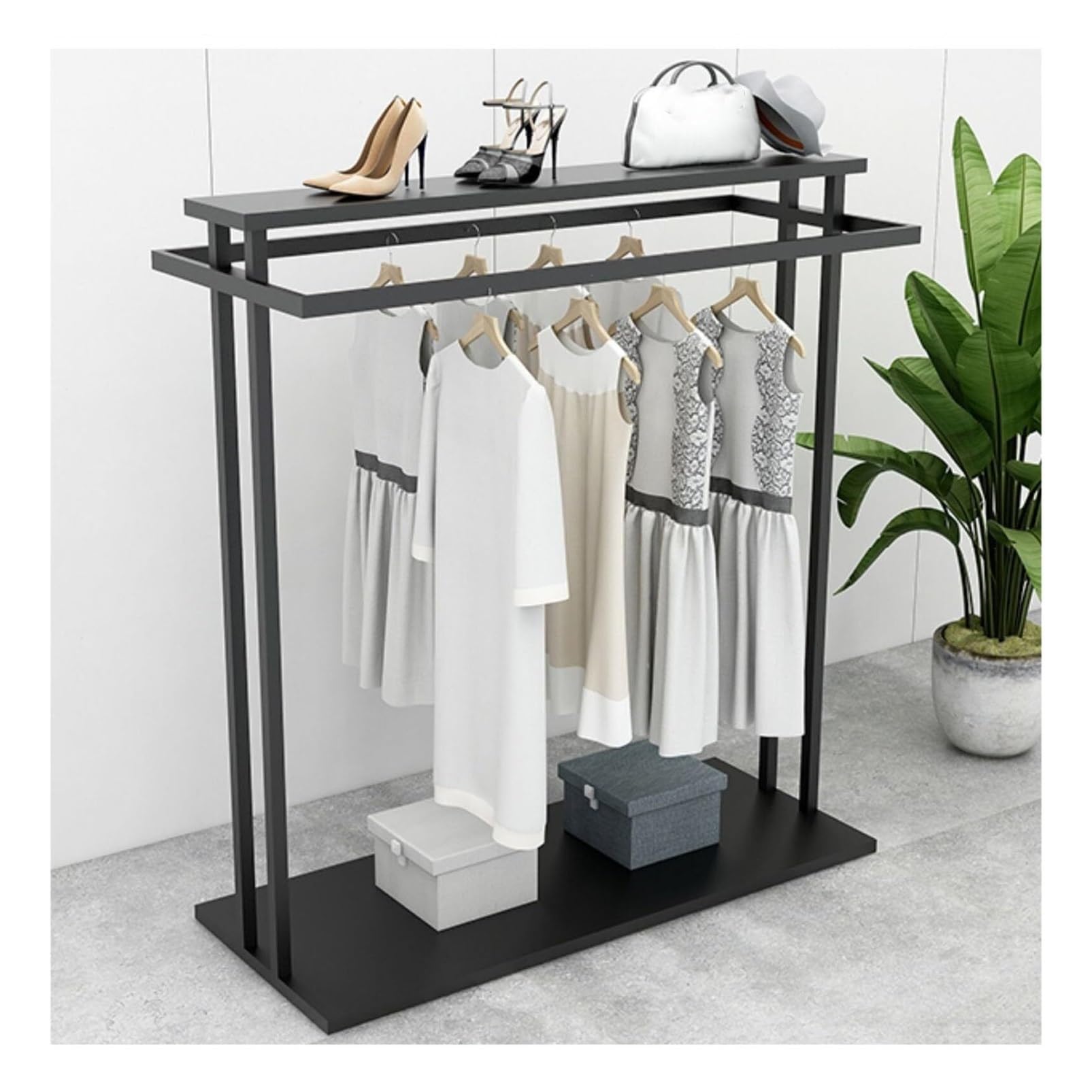 Appendiabiti per negozi di abbigliamento di livello commerciale, con doppie aste e mensole, perfetto per espositori al dettaglio in boutique, negozi di articoli da regalo e lavanderie (stile 2,150 x