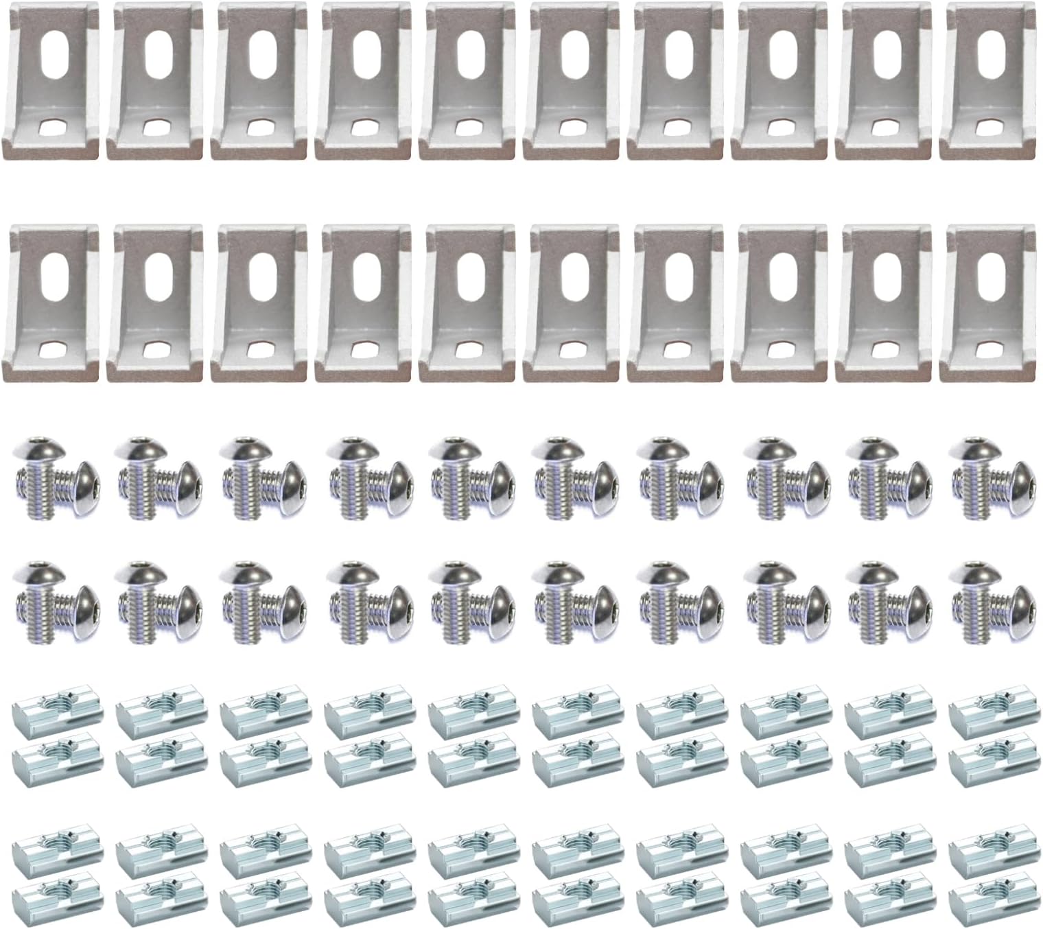 20Sets 10 Extrusion Brackets 1" x 1" 1010 Series Aluminum Extrusion Profiles Connector Set, 20pcs 10 Extruded Aluminum Corner with T Slide Nuts Bolts for 10 Series Extrusion Profiles Rail