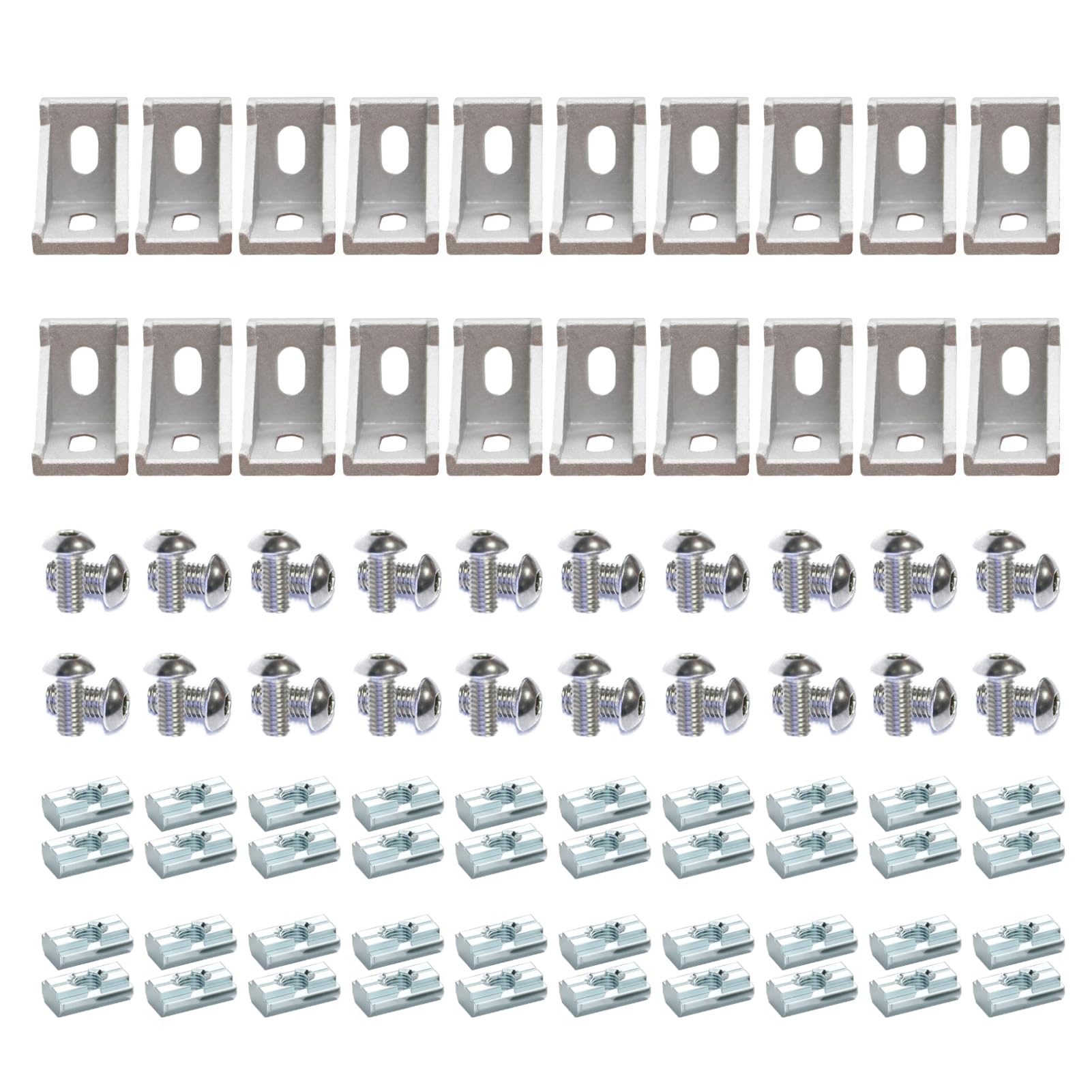 20Sets 10 Extrusion Brackets 1" x 1" 1010 Series Aluminum Extrusion Profiles Connector Set, 20pcs 10 Extruded Aluminum Corner with T Slide Nuts Bolts for 10 Series Extrusion Profiles Rail