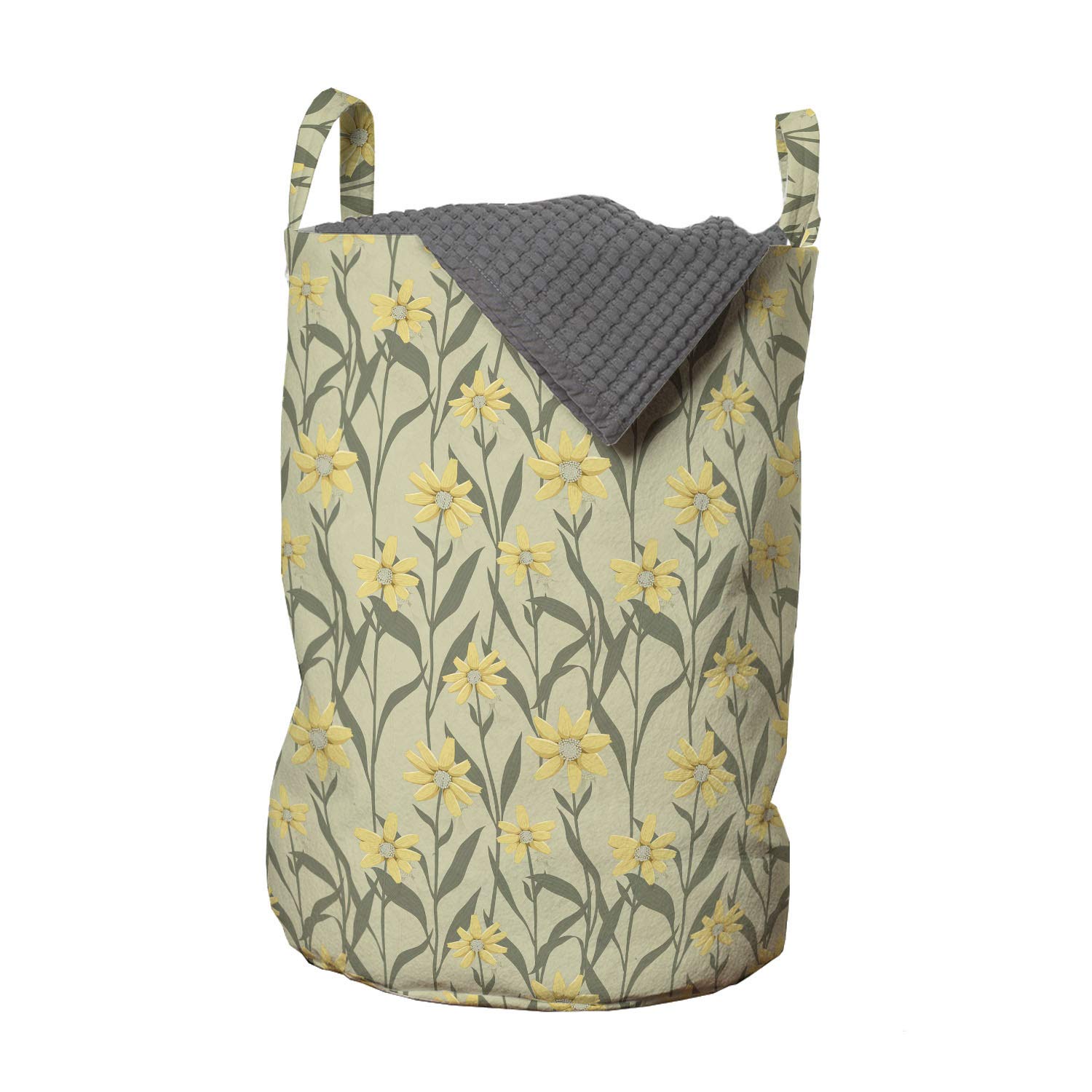 Ambesonne Yellow and Green Laundry Bag, Chamomile with Retro Design Inspirations Botanical Arrangement, Hamper Basket with Handles Drawstring Closure
