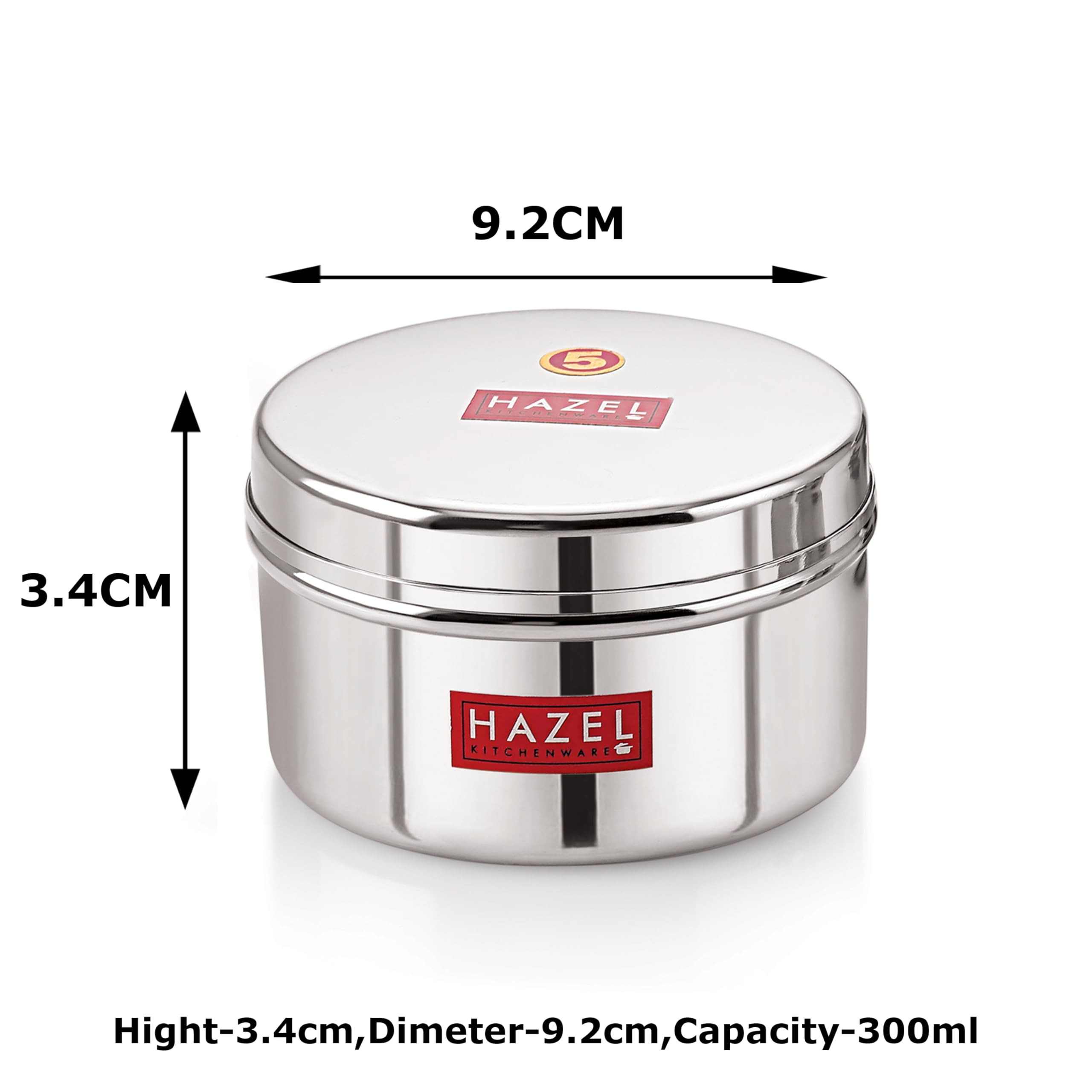 HAZEL Stainless Steel Mini Containers Set of 3 | 250ml, 300ml & 350ml Airtight Storage Dabbis with Lid | Kitchen Storage Jars | Compact Steel Boxes