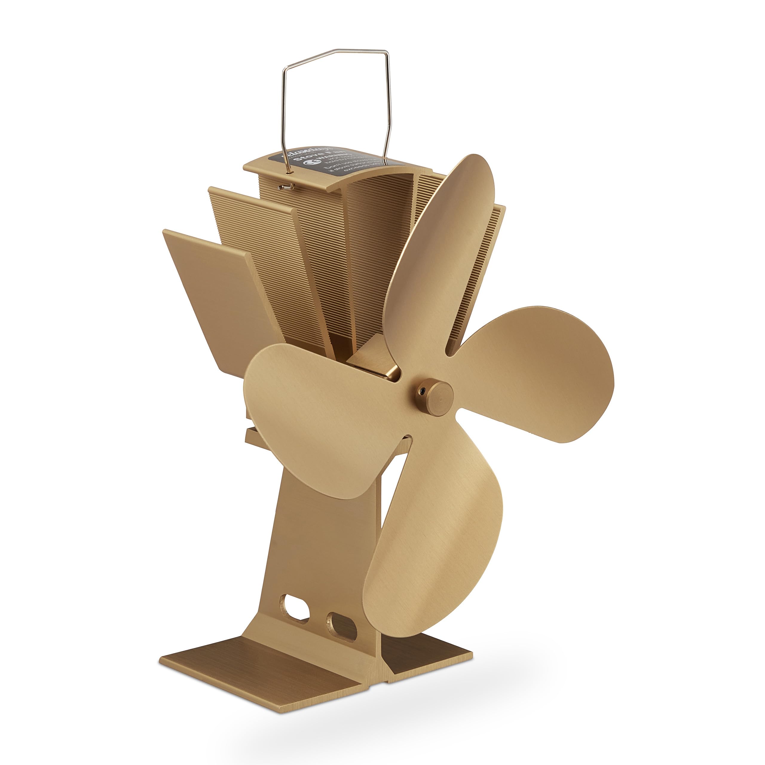 Relaxdays Ventola per Stufa Senza Elettricità, Silenzioso, Ventilatore per Camino & Forno, Accessorio, 4 Pale, Bronzo