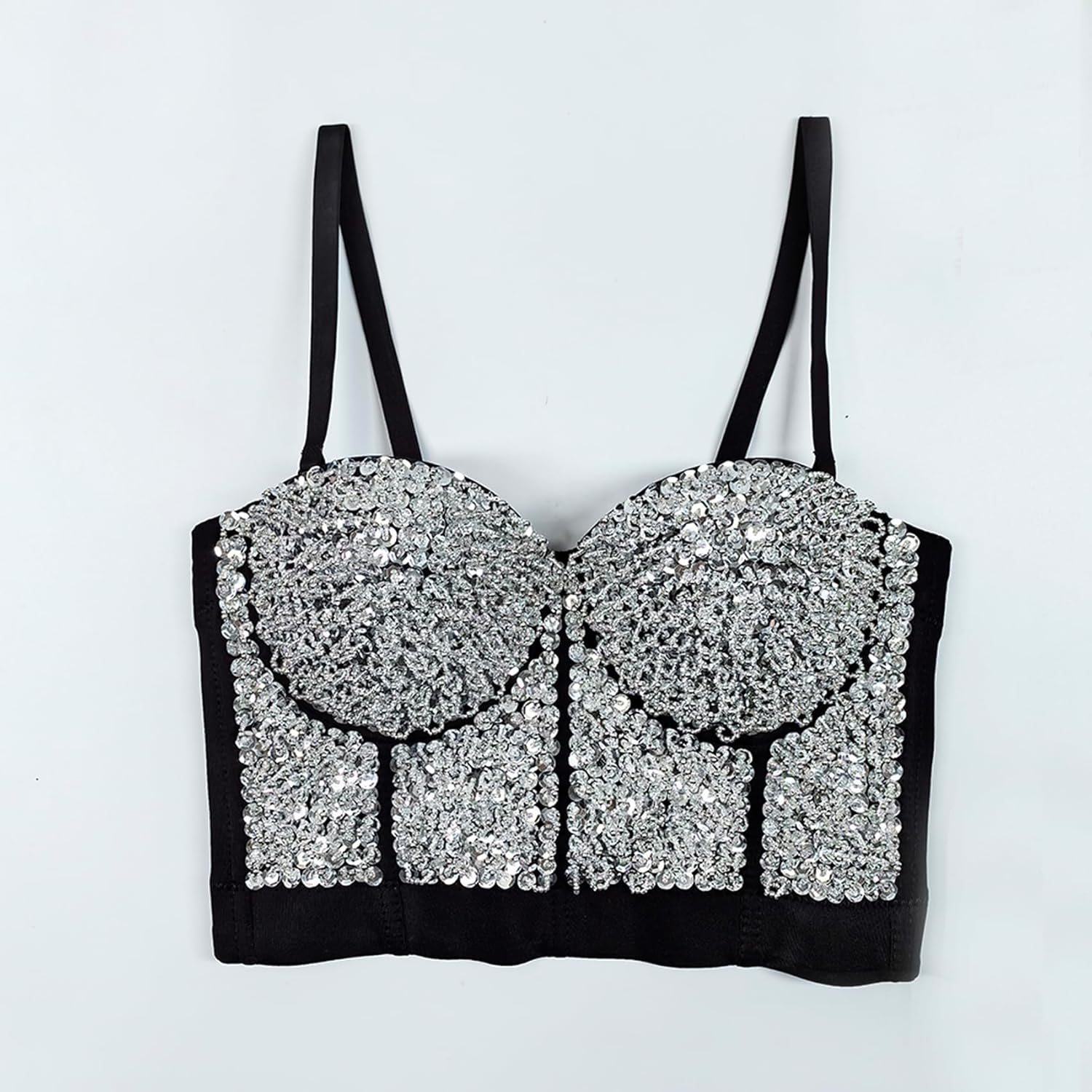 Women's Bustier Crop Top Mesh Corset Top Push up Rhinestone Diamond Bra Club Party Vest - Image 3