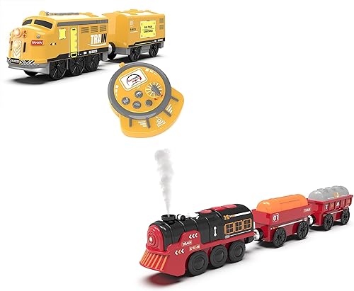 Juego de tren eléctrico de juguete para pistas de madera, juguete de tren locomotora con control remoto para niños, compatible con Thomas, Brio