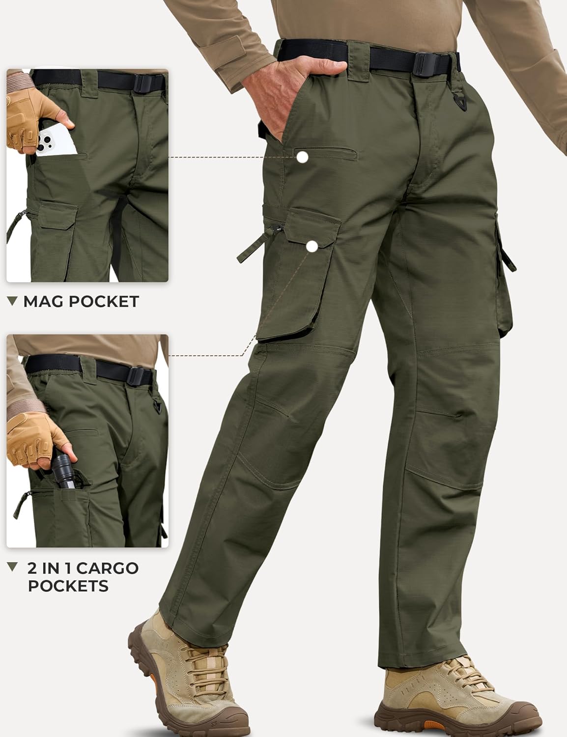 MOURCE Men's Tactical Pants Ripstop - Water-Resistant Lightweight Cargo Work Hiking Pants with 10 Pockets for Outdoor & EDC - Image 5