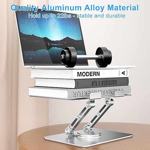 Miniatura 7 de Soporte de computadora portátil de altura ajustable para escritorio con base giratoria de 360, soporte plegable de aluminio para laptop, elevador