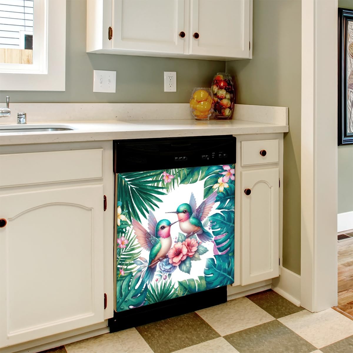 Hummingbird Plants Summer Dishwasher Magnet Cover, Reusable Refrigerator Panel Stickers Microwave Front Door Covers Magnets for Kitchen Home Appliances Holiday Party Decorations 23 X 26 in