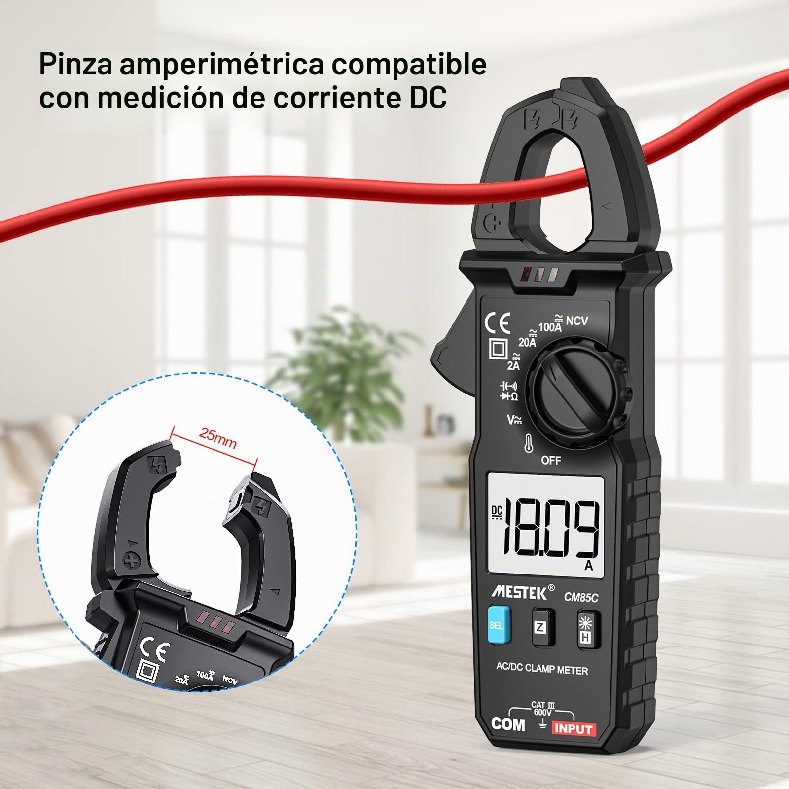 Pinza Amperimétrica Multimetro Digital MESTEK Mini Clamp Meter AC DC Polimetro Amperímetro Autorango T-RMS Medir CA/CC Voltaje y Corriente Resistencia Capacitancia Diodo Bateria Amp Ohm NCV Tester