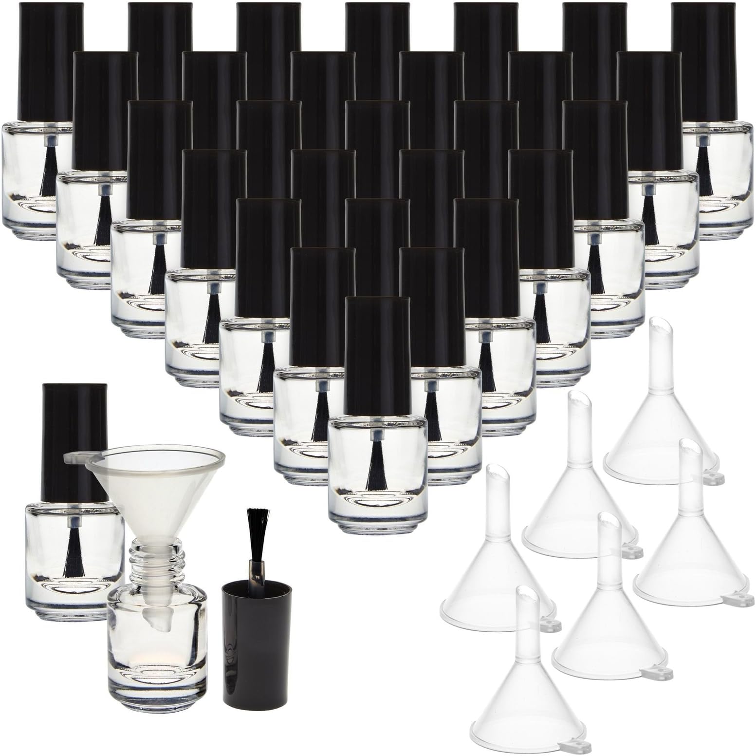 Bright Creations Mini Empty Nail Polish Bottles with Brush - Refillable Glass Vials for Making Nail Polish - Mini Bottles with Brush Caps & Funnels for Travel Essentials - 5 ml, Pack of 30