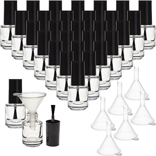 Bright Creations Paquete de 30 mini botellas vacías de esmalte de uñas con tapa de cepillo, recipientes de vidrio recargables de 0.17 onzas líquidas