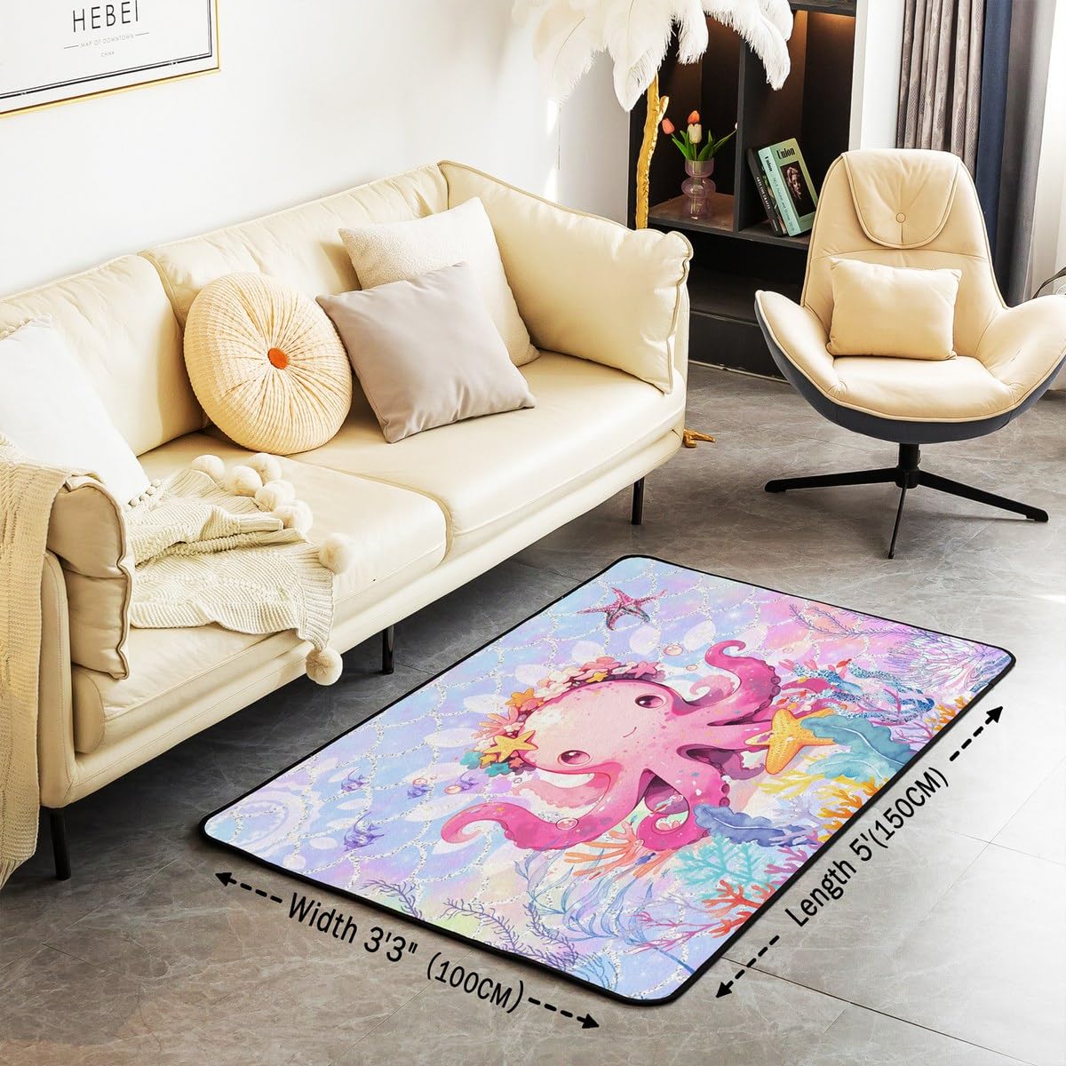 Homemissing Enfants Méduses Tapis Chambre Océan Antidérapant Tapis Exterieur Organismes Marins Le Monde sous Marin Tapis Salon 100x150cm Échelles de sirène Tapis d'extérieur