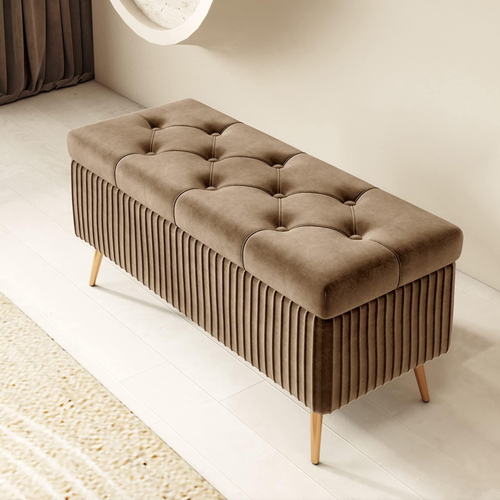 Tabouret ottoman coffre de rangement avec pieds métal et banc à chaussures
