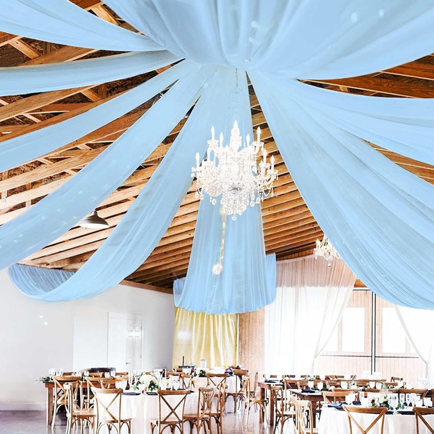6 Panels Baby Blue Ceiling Drapes for Wedding Ceiling Drapes 5ftx30ft Wedding Arch Draping Fabric Sheer Curtains Voile Chiffon Drapery Draping Decorations for Party Ceremony Stage
