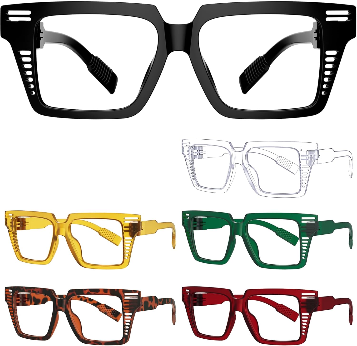 Eyekepper Blue Light Blocking Reading Glasses Openwork Design With Metalless Screwless Spring Hinges 6 Pack Oversized Readers