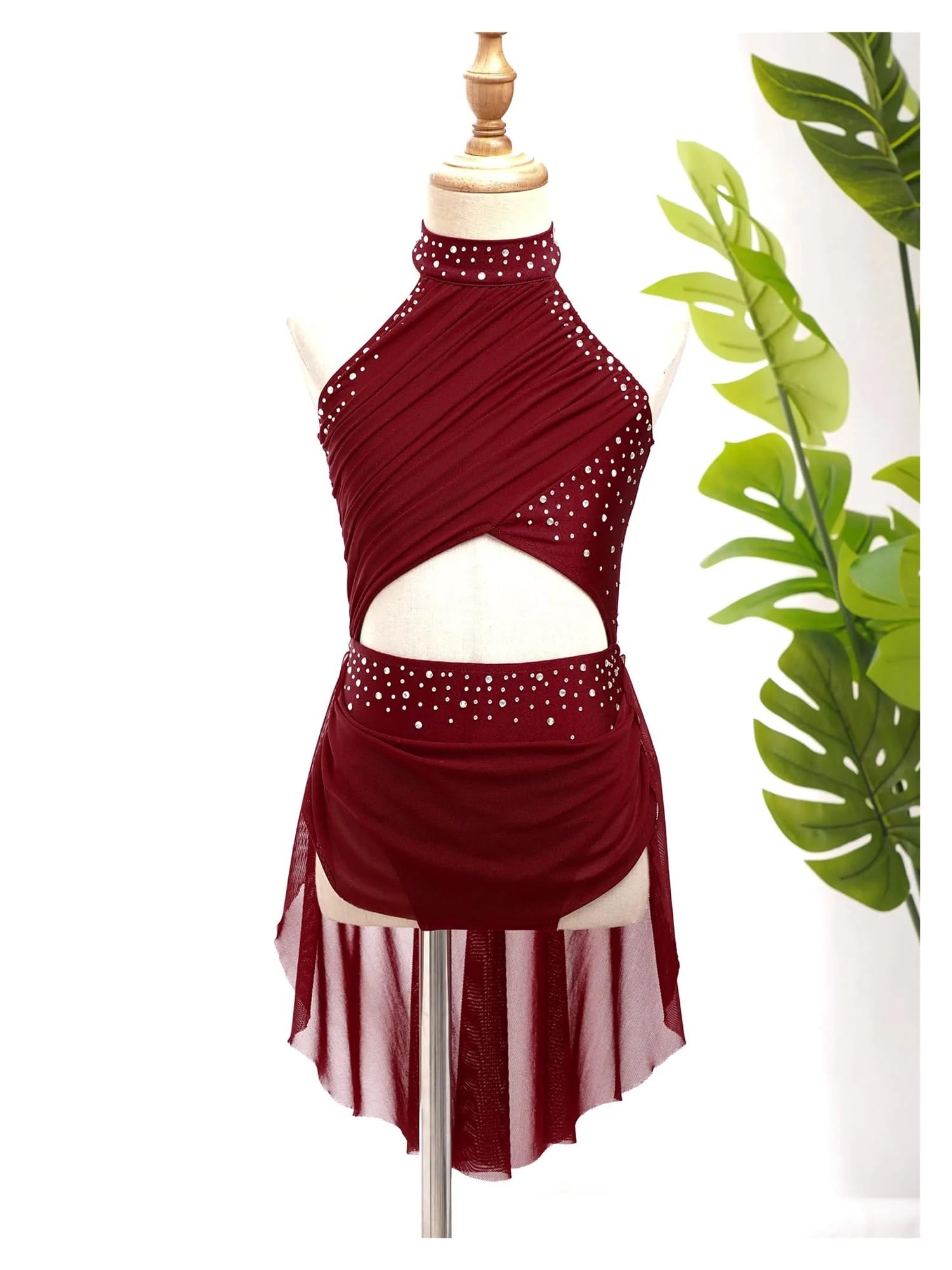 Maillot patinaje artistico Traje de baile lírico moderno for niñas, vestido de Ballet, gimnasia, patinaje sobre hielo, tutú de leotardo de malla transparente con espalda descubierta for niños(Blue,6)