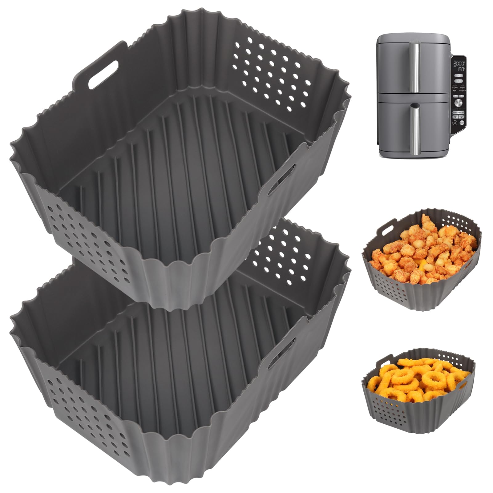 YQL YQL Silicone Air Fryer Liners for Ninja SL401 Double Stack 2 Basket Air Fryer, Ninja DoubleStack XL Air Fryer Accessories Reusable Rectangle Air Fryer Liners(Grey), 7.4x5.5in, Gray, 2pcsGrey-0529