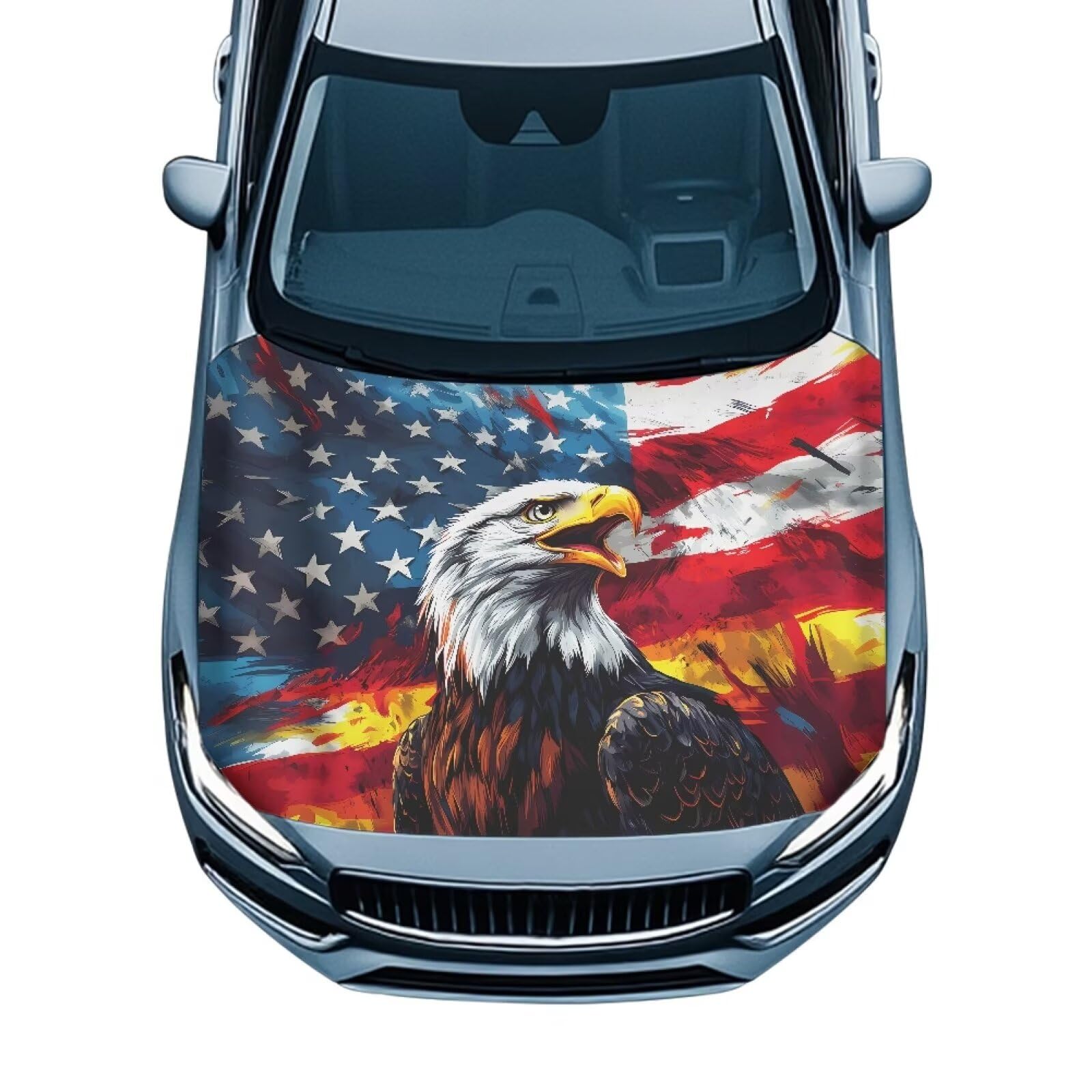 Car Hood Cover Protector,Summer Car Hood Wrap Blanket,Automotive Exterior Accessories for Most Sedan Small SUV Truck Eagle American Flag Print Design