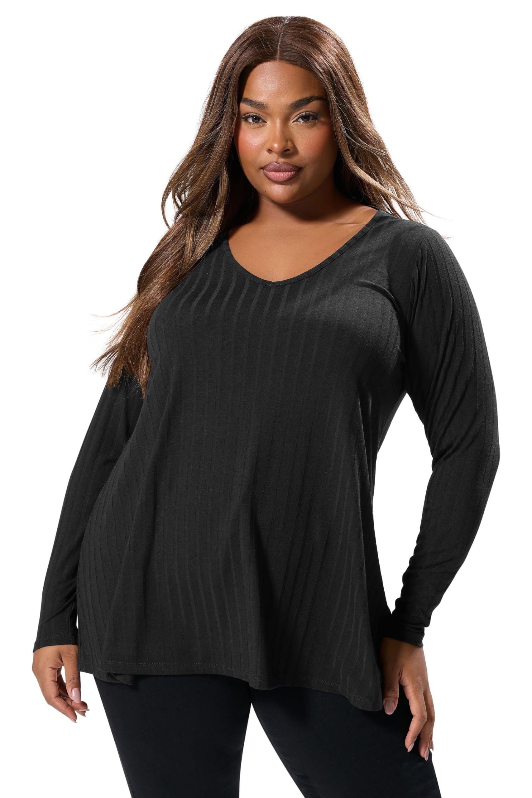 Yours Women's Ribbed Swing T-Shirt in Black | Size: 26-28