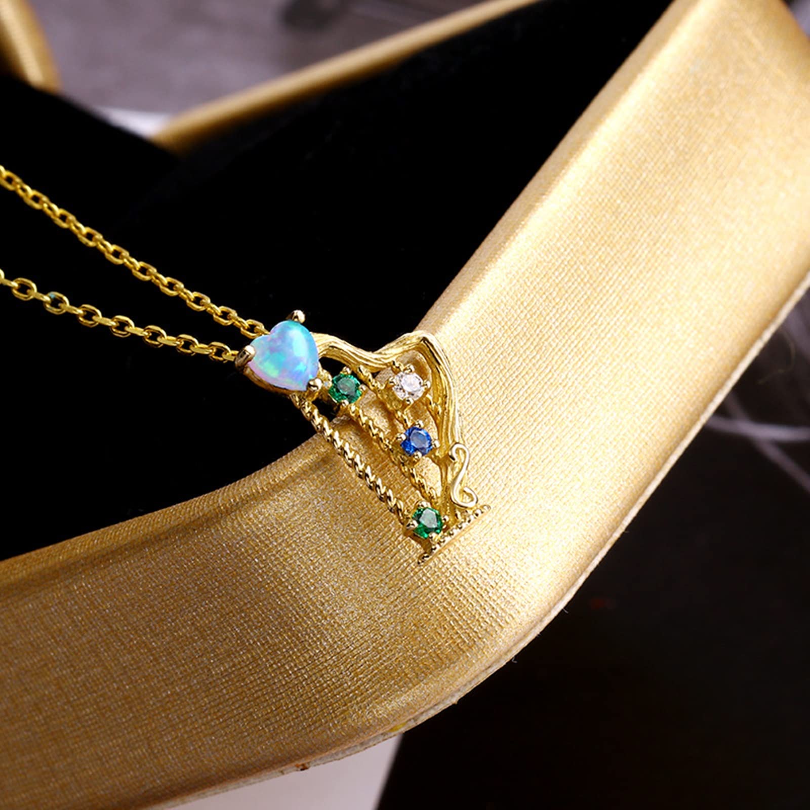 Epinki Echtgold Schmuck Halskette 18K Gold, Harfe Anhänger mit Labor Erstellt Opal (Blau, Herzschliff) Au 750 Kette Damen Zart Zirkonia für Frauen, Gold, 45cm