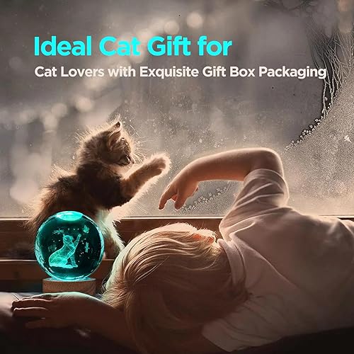 Miniatura 4 de Bola de cristal 3D con bola de cristal de luz nocturna, regalos para amantes de los gatos para mujeres, lámpara de figuras de gato de 3.15 pulgadas