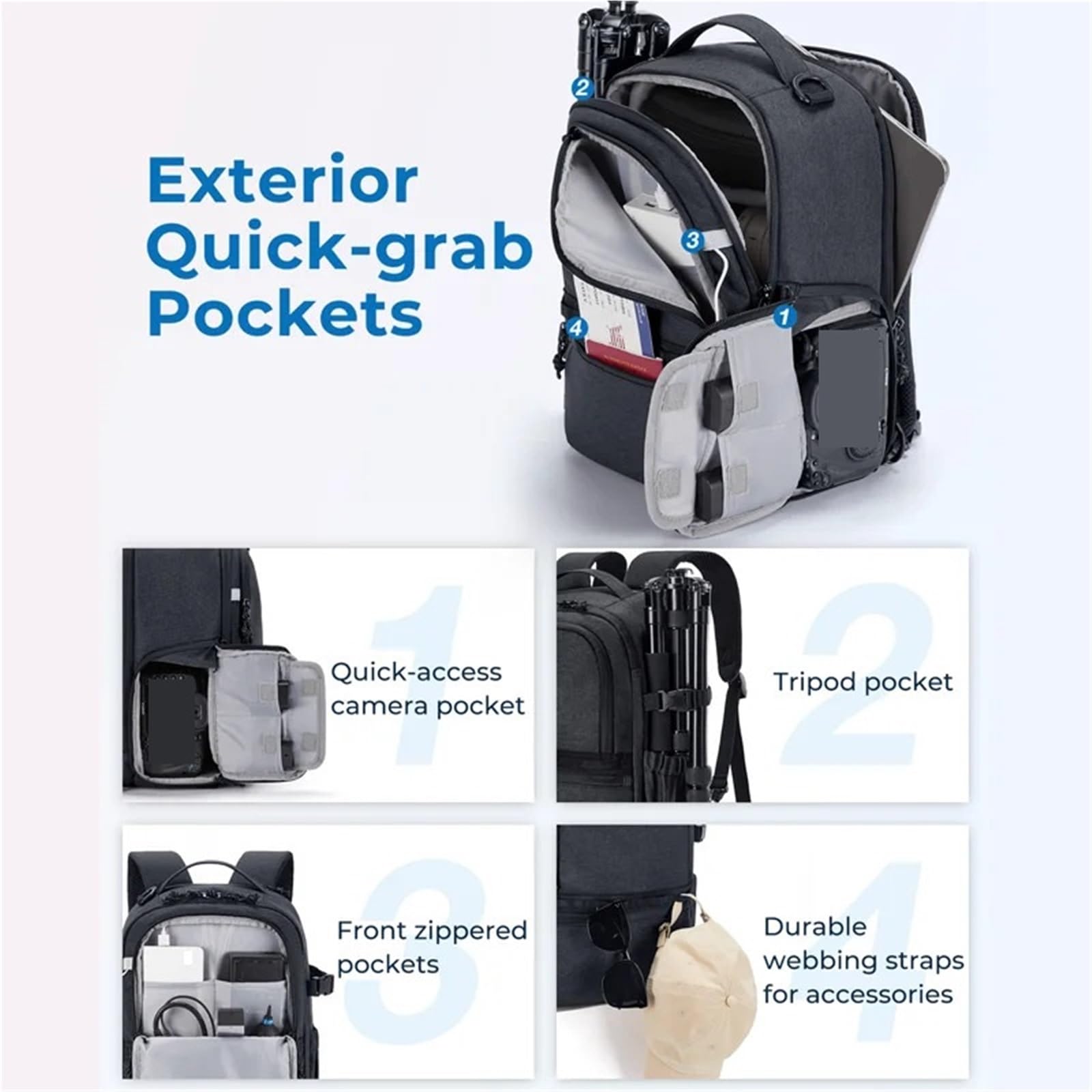 Zaino Fotografico Zaino for fotocamera reflex for fotografo con molteplici modi di trasporto Custodia da viaggio antifurto adatta(Ivory)