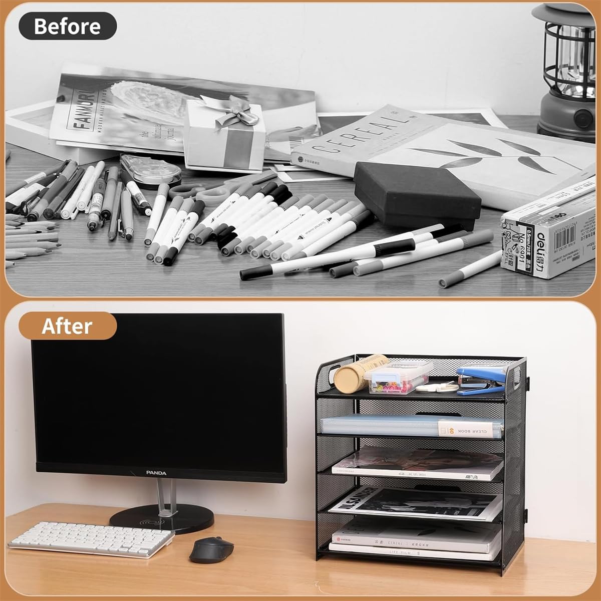 SOONHUA 5-Tire Schreibtisch Organizer, Schreibtisch Ablagefächer aus Mesh, Papier Dokumenten Ablage Regal, Aktenablage Desk Organizer für Zuhause,Büro und Schule