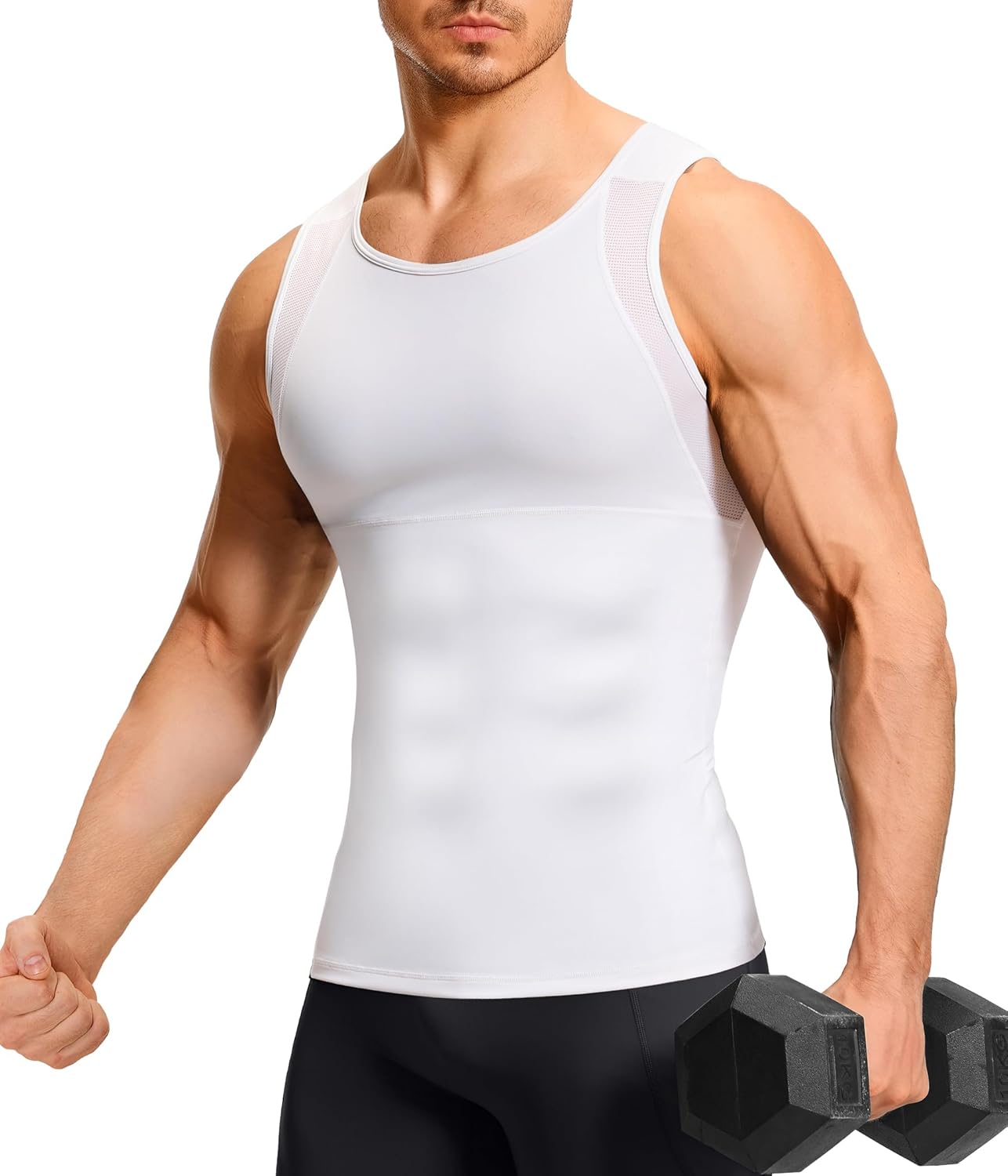 TAILONG Mens Compression Shirt Tank Top Undershirt Shapewear Slimming Body Shaper Vest Mesh Workout Shirts