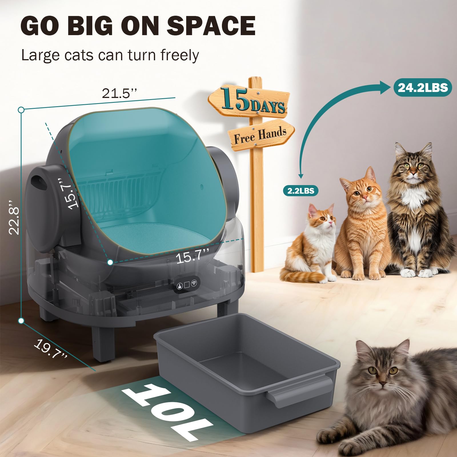 Automatic Litter Box, Open Top Large Self Cleaning Cat Litter Box for Multiple Cats, with APP Control/Multiple Safety Sensors/Trash Bag/Litter Mat, Cat Box Automatic Cleaning - image 2