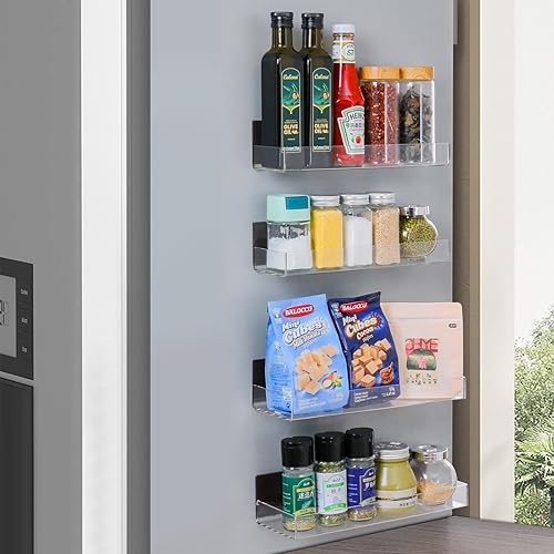 Hronta Estante magnético para especias para refrigerador, estantes magnéticos para el lado del refrigerador, organizador de especias transparente