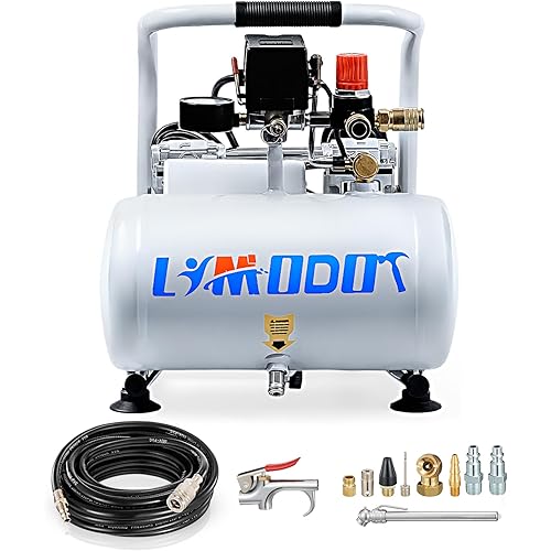 Ultra Quiet Air Compressor, Only 60dB, 1 Gallon Steel Tank, Oil-Free, Electric Air Compressor Perfect for Woodwork Nailing, Garage, Car, Pneumatic Tool, Includes 25 Ft. Air Hose Kit