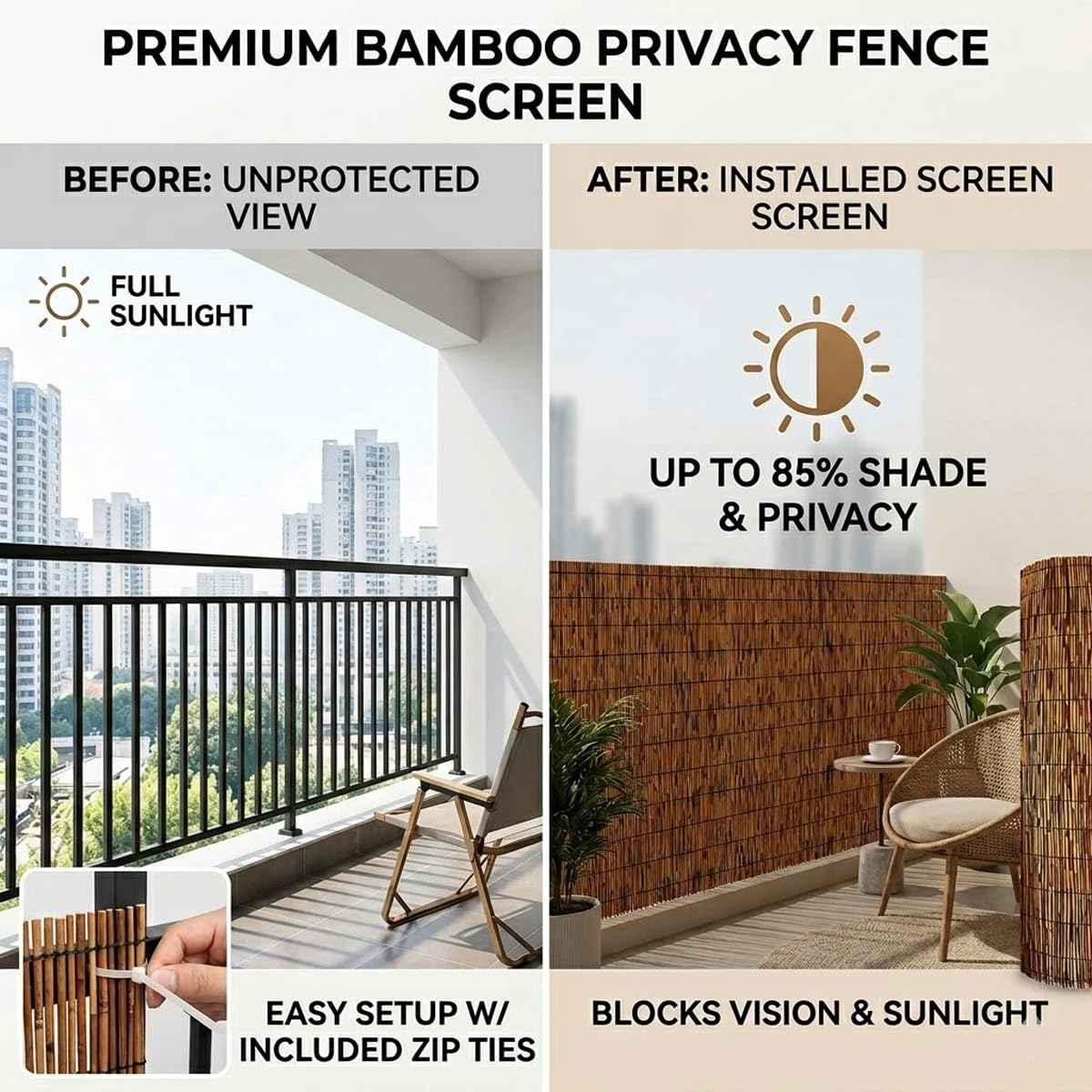 Canisse en Roseau Naturel, Hauteur 30-240cm Rouleau de Clôture en Bambou, Clôture Brise Vue Balcon Imperméable pour Exterieur Terrasse Piscine Séparateur Décoratif, Tapis Bambou(Nature,200x650cm)