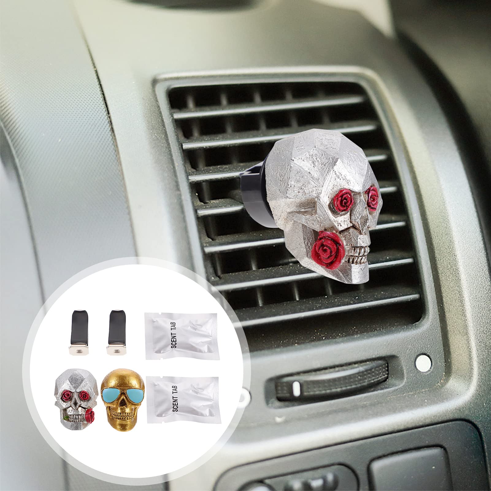 Mobestech 6pezzi Clip Profumata Per Auto Con Design Teschio Decorazione Interna Per Auto e Diffusore Aromatico Facile Da Installare Su Ventilazione Per Ufficio e Casa