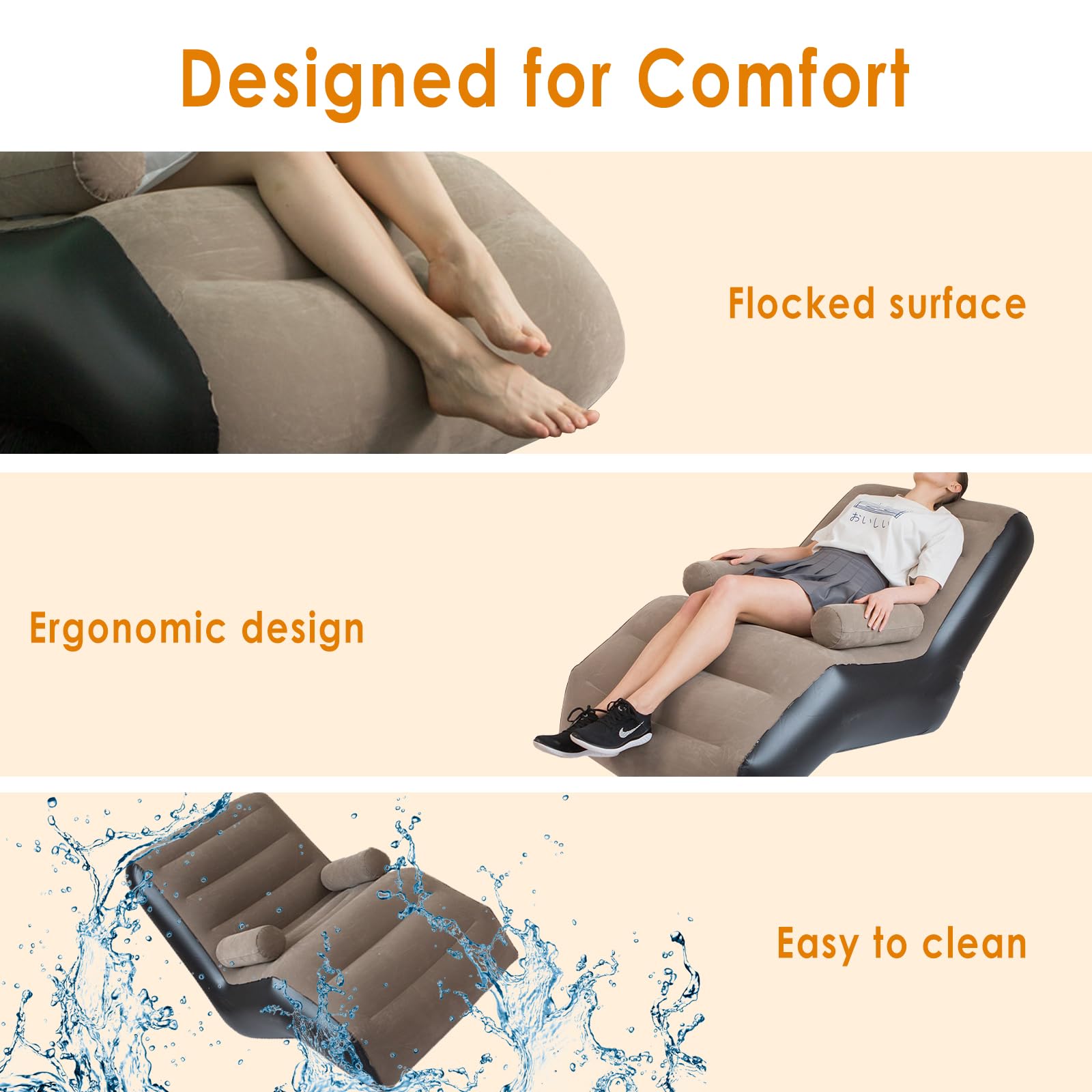 Canapé gonflable, canapé de camping avec repose-pieds, canapé gonflable portable en velours, fauteuil gonflable, fauteuil de piscine, airlounge, pouf d'extérieur, pour le camping, la maison (1