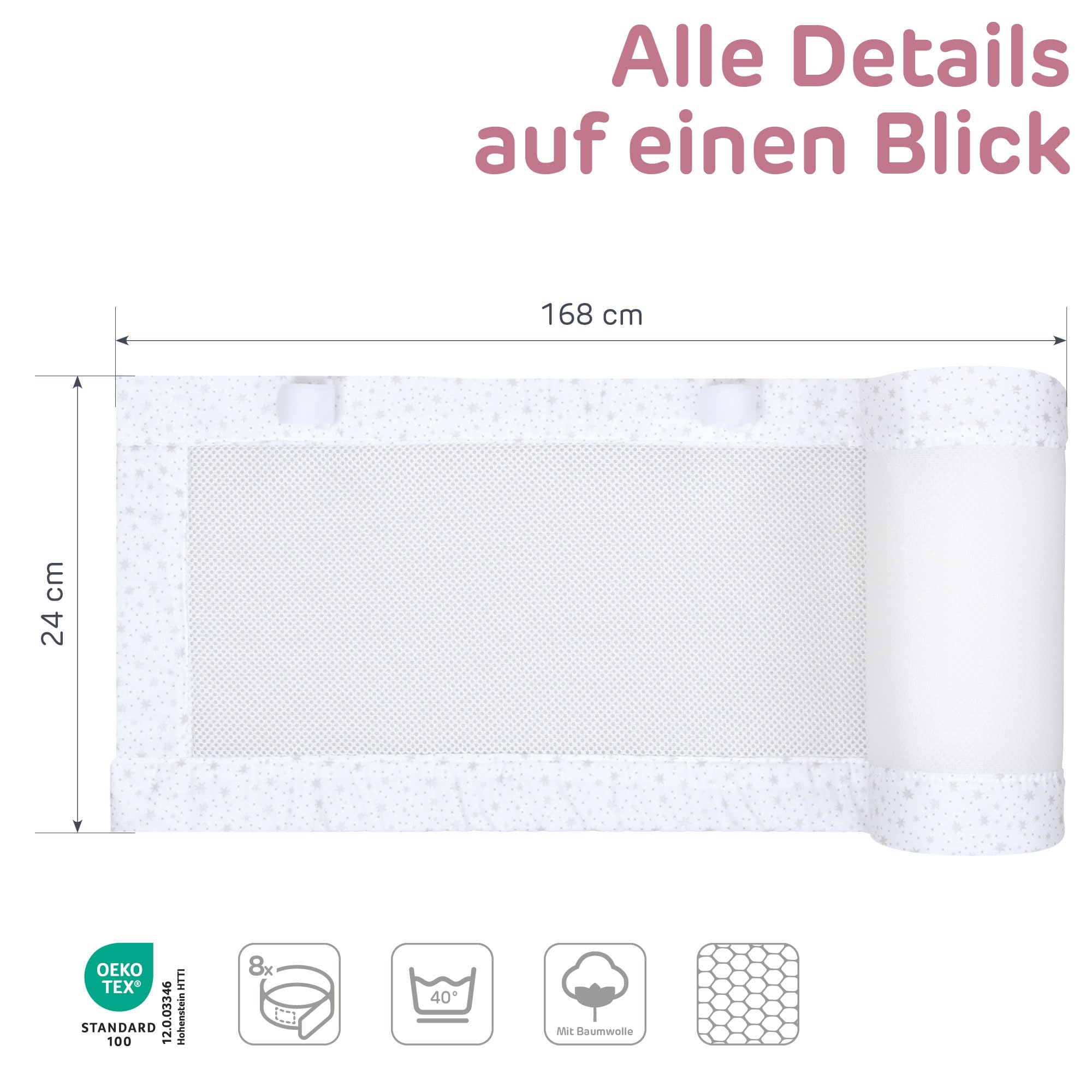 babybay Gniazdko z siatki 3D pasuje do modelu Maxi, Boxspring, Comfort i Comfort Plus, białe, błyszczące gwiazdki, srebrne