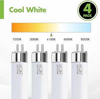 KOR F8T5/CW T5 LED Tube Light Bulbs, 12-Inch, 5W, 500 Lumens, 4-Pack
