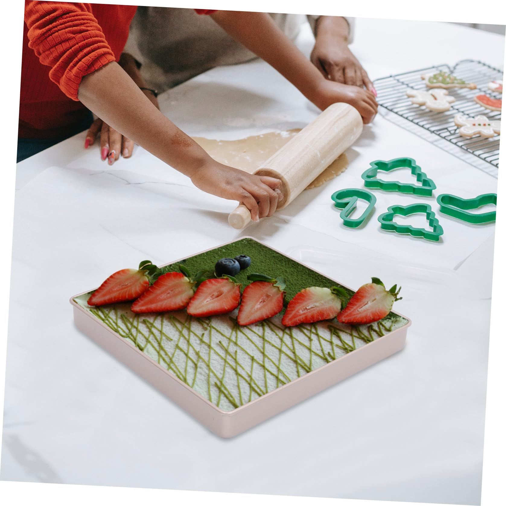 Teglia Quadrata per Dolci in Acciaio al Carbonio Oro Rivestimento Antiaderente, Conduzione Efficiente del Calore per Feste di Compleanno e Pasticceria Professionale