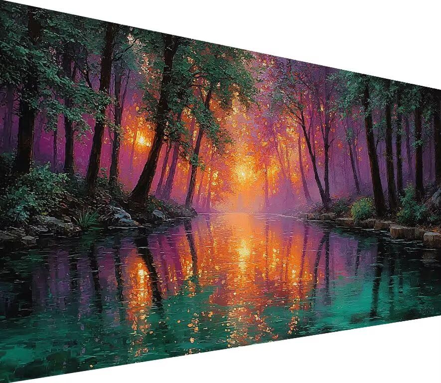 Peinture diamant bricolage 5D pour décorer le salon, motif rivière et arbre 30x60