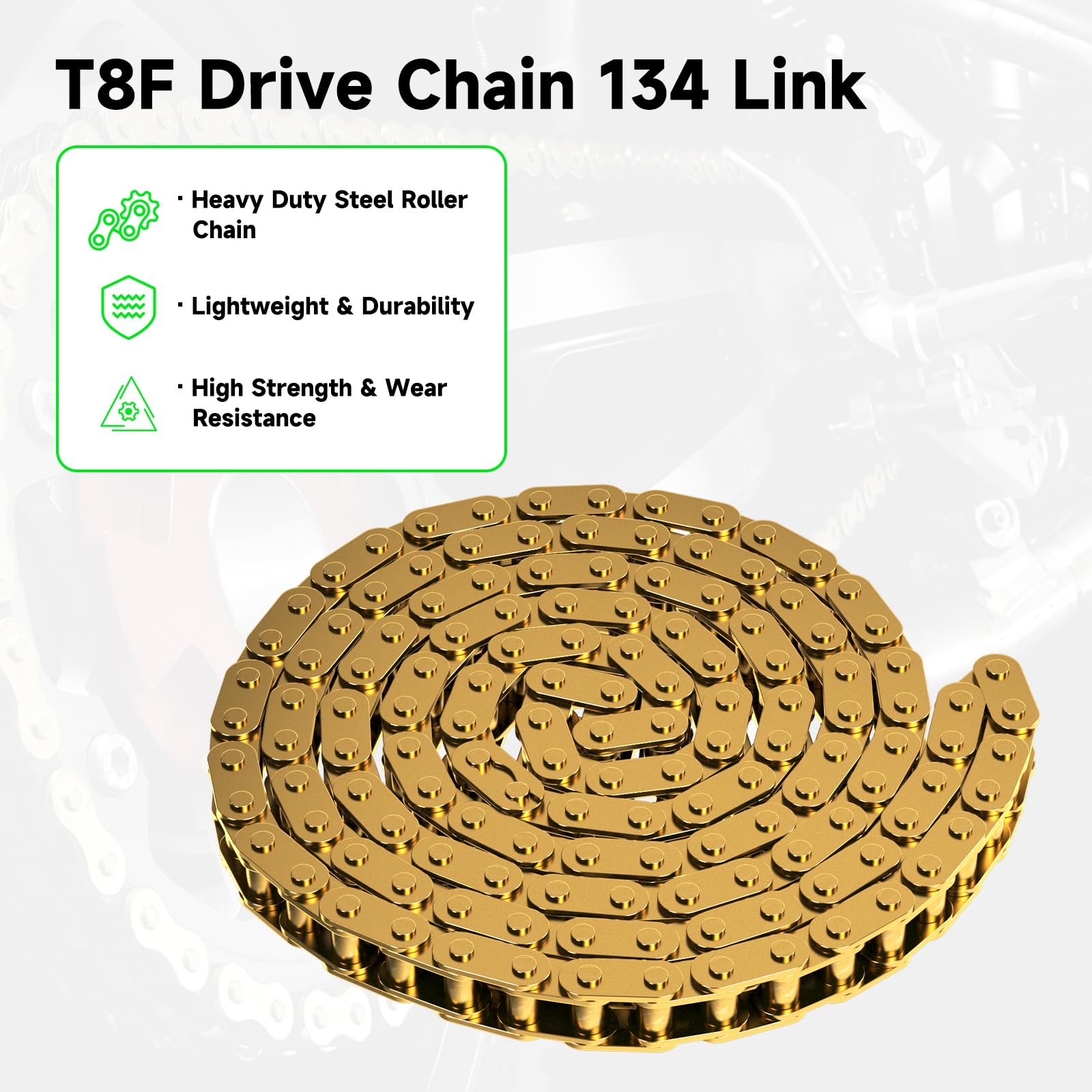 T8F Antriebskette 134 Glieder Kettenbrecher kompatibel mit 2-Takt-Motor SYX Moto 50cc Dirt Bike Mototec SSR X-pro Coolster 47cc 49cc Pocket Rocket Pit Bike Mini ATV Quad Go Kart Teile (Gold)