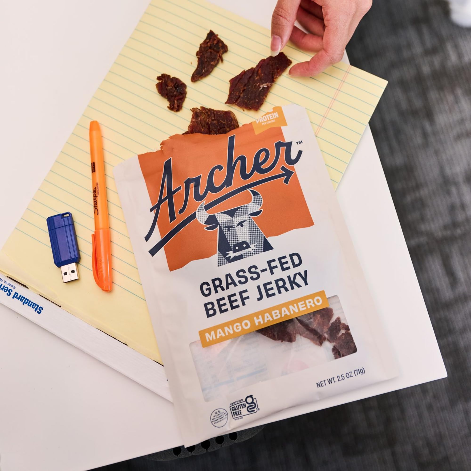 Archer Jerky Grass-Fed Beef Jerky Variety Pack- Beef Snack Packs, Protein Snack Assortment, Flavor Sampler, Original, Mango Habanero, Teriyaki, Spicy, Hatch Chile - 2.5 oz (Pack of 6)