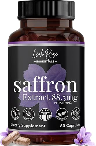 Suplemento de azafrán 100% puro que apoya el estado de ánimo, la visión, el enfoque, extracto de azafrán 88.5 mg - 60 cápsulas