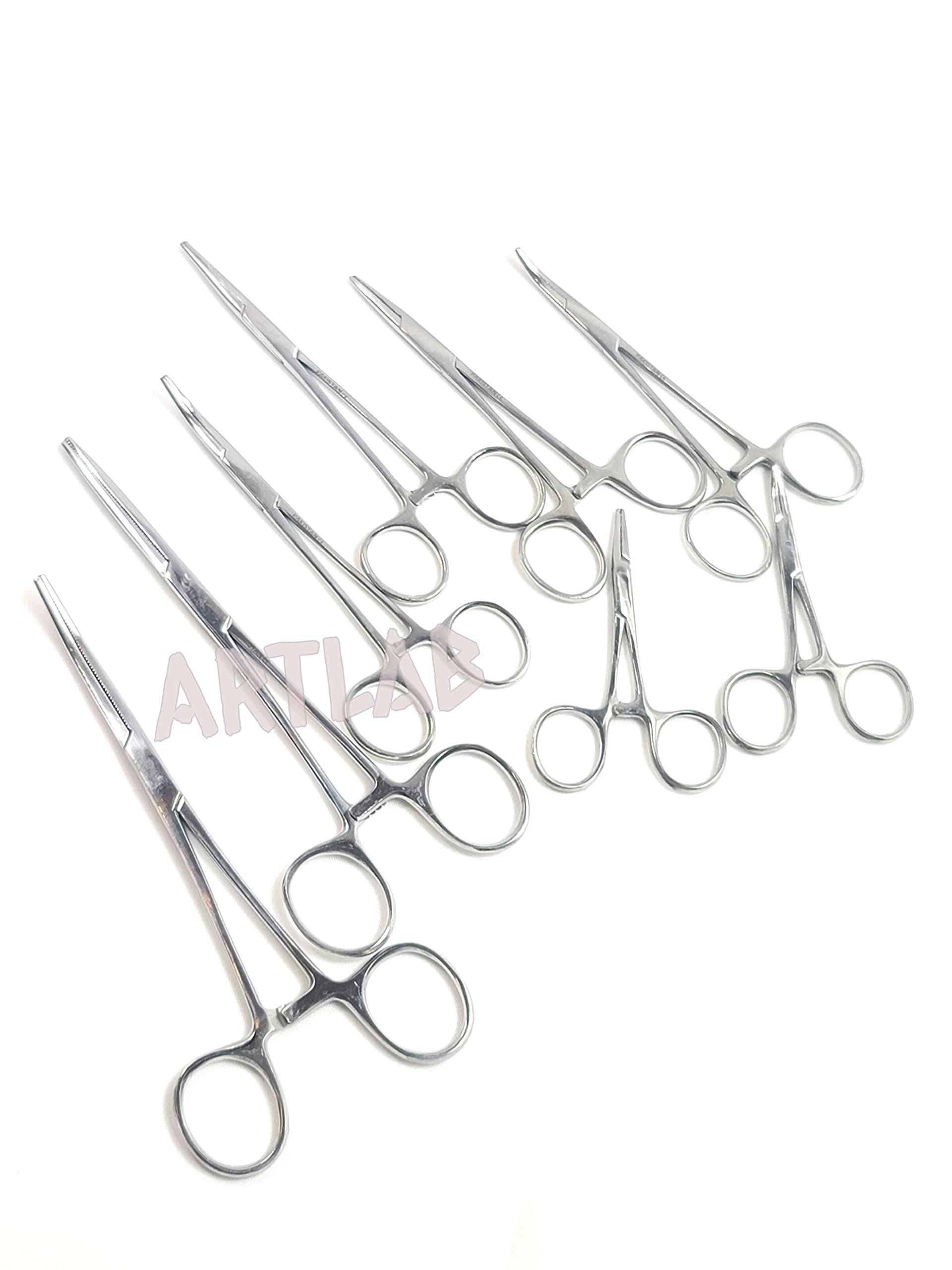 ArtLab-Ultimate Hemostat Forceps Set of 6-Straight & Curved Hemostat Forceps Locking Clamps Stainless Steel Full Serrated Jaws-Ideal for Nurses,Firefighters,Fishing (Set of 8-3.5