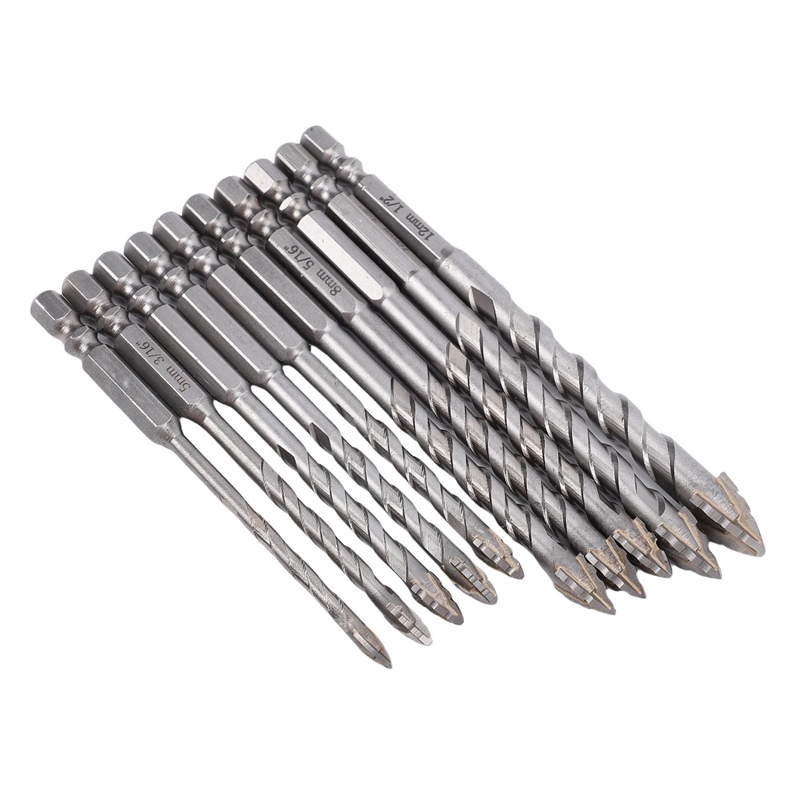 Fabater Juego de Brocas Dentadas con Vástago Hexagonal de 1/4 ", Puntas de Carburo de 4-12 Mm, Brocas para Hormigón, 10 Piezas, Diseño de Molienda de ángulo Cruzado para Azulejos, Vidrio y Cerámica