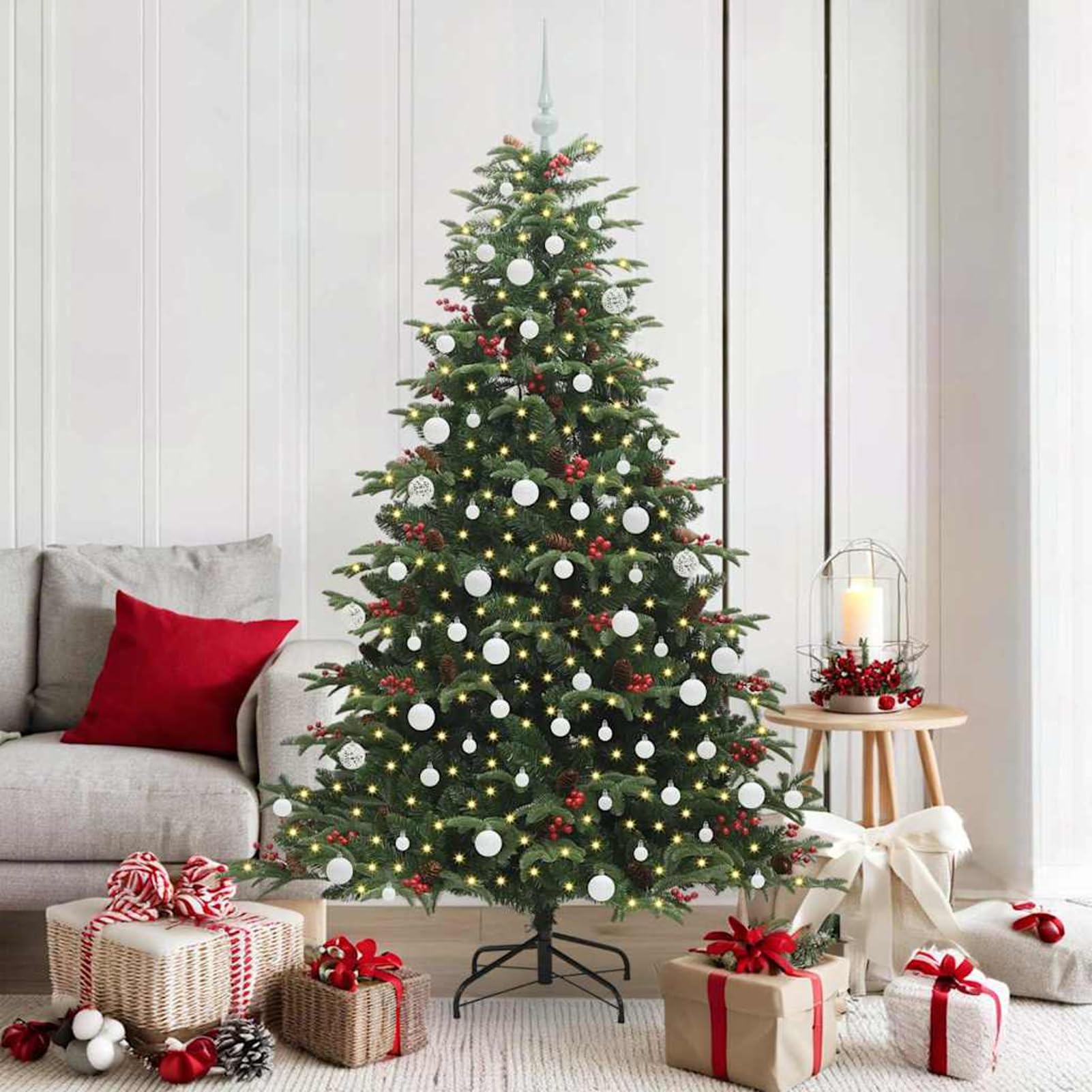 Gecheer Künstlicher Weihnachtsbaum mit 300 LEDs mit Ständer Grün 180 cm, Weihnachtsdekoration für Zuhause Geschäfte Hotels und Festliche Events3395553