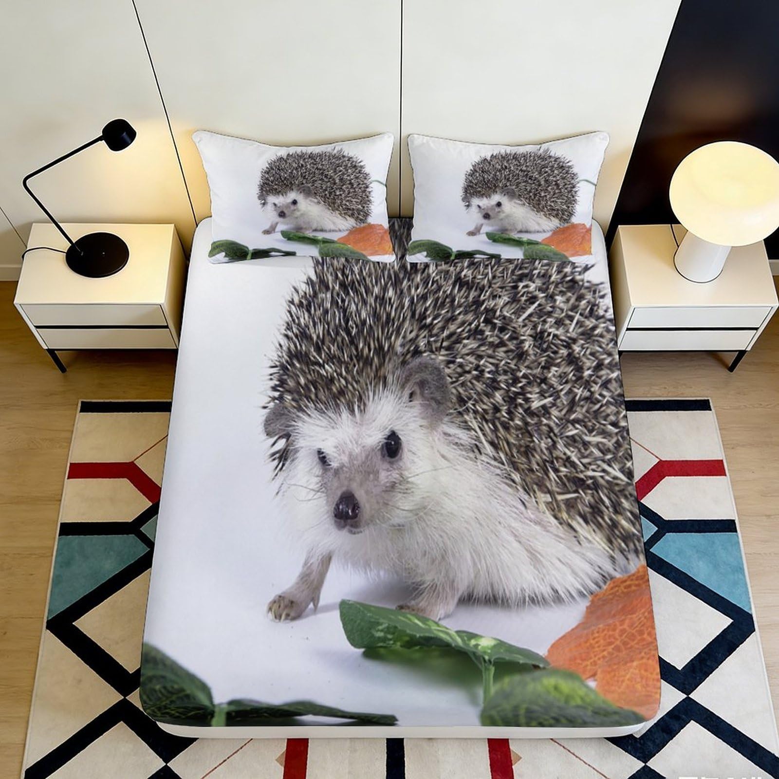 3D Printed Hedgehog Fitted Sheet Microfiber Soft Breathable Animal Print Bed Cover for Bedroom Dormitory Guest Room Mattress Protection Decor 120x200x25cm