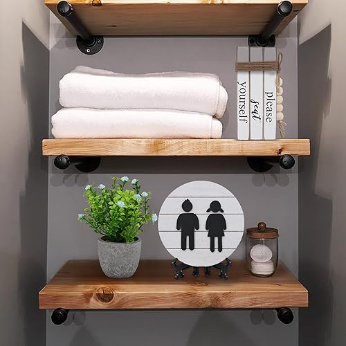 Miniatura 5 de Letreros divertidos para decoración de estante de baño, letreros redondos 3D y apilamiento de libros con 1 planta artificial, letrero de madera para