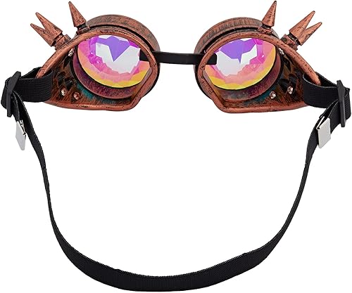 Miniatura 39 de Gafas caleidoscopio para raves trippy psicodélico steampunk con lentes de cristal de difracción de prisma arcoíris Negro