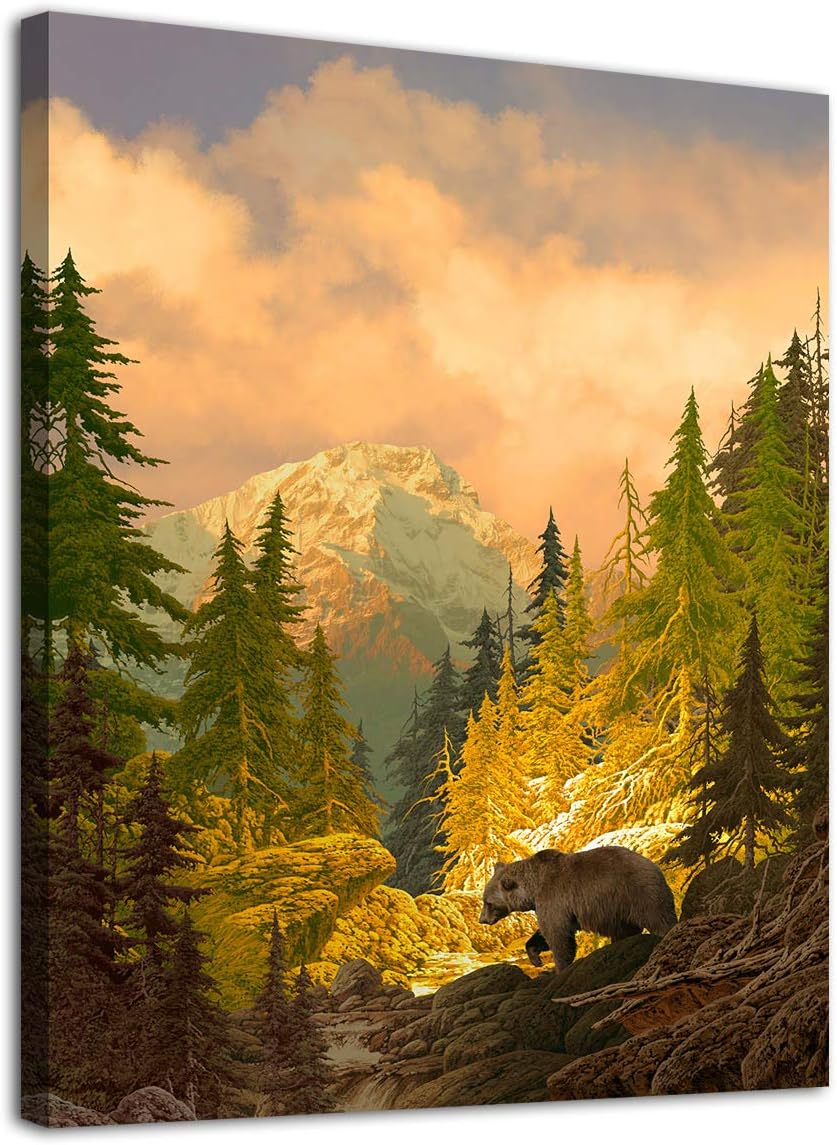 arteWOODS Canvas Wall Art Decor Grizzly Bear for Bedroom Living Room Forest Rocky Mountain Modern Canvas Artwork Contemporary Picture Prints for Office Wall Decoration 12" x 16"