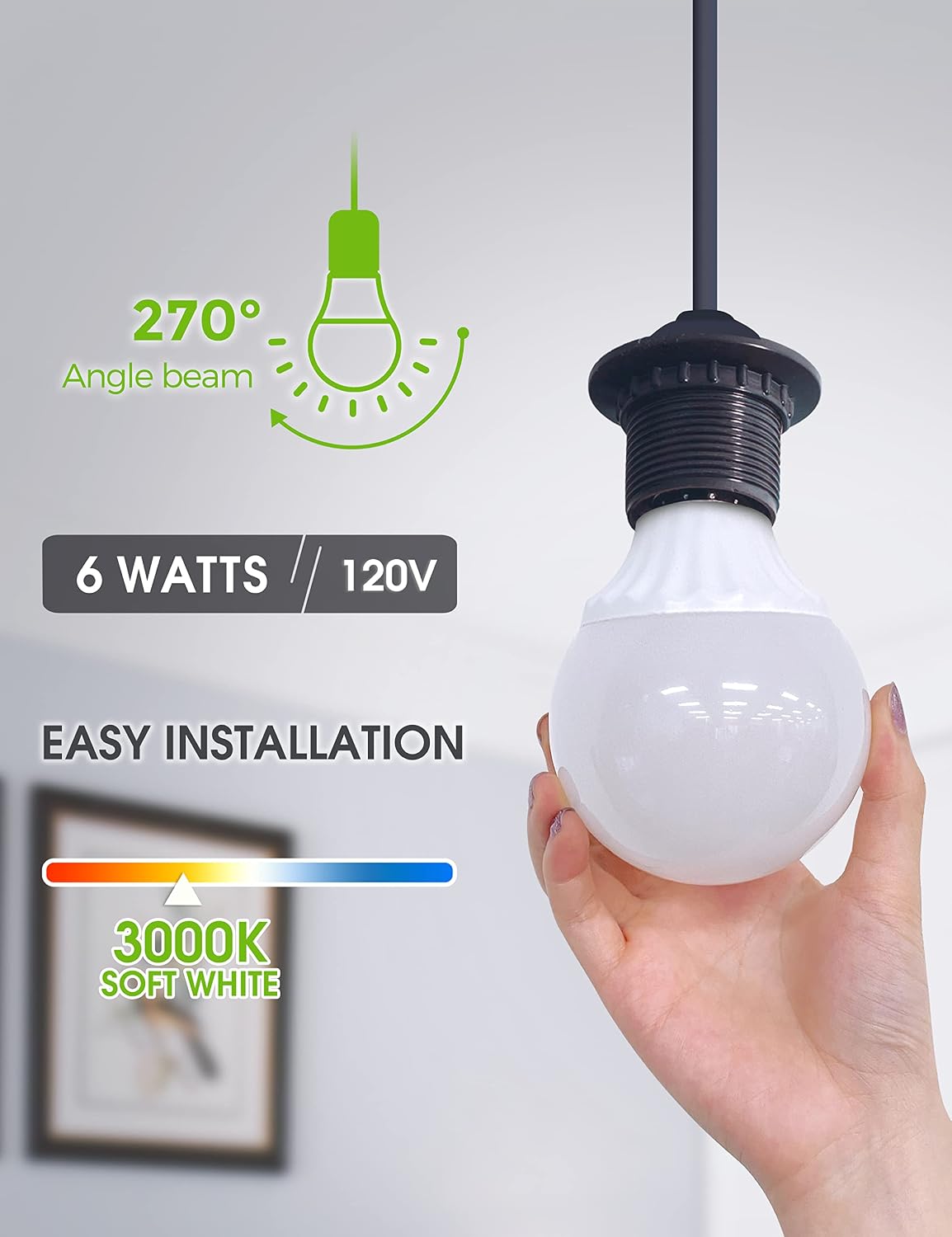 Globe Light Bulbs, LOHAS G25 LED Vanity Bulb 500Lm, 40W-45W Equivalent, Soft White 3000k, Vanity Light Bulbs for Bathroom Makeup Mirror, Vanity Round Light Bulb E26 Base, Non-Dimmable, 6 Pack