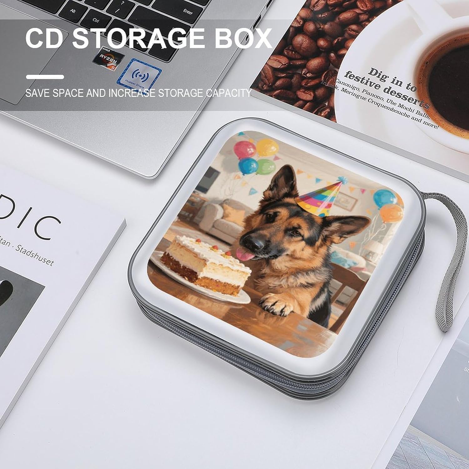 Funny German Shepherd DVD Case With Zipper Portable CD Case Hardshell DVD VCD Binder Storage Box EVA Protective Blu-ray Wallet 40 Capacity CD Wallet Movie Music Media Disc Wallets image 4